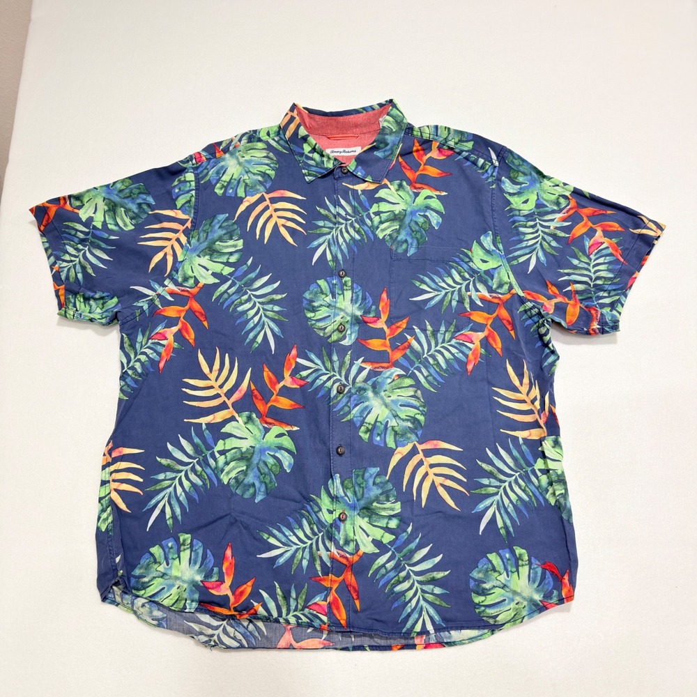 Tommy Bahama Button Up Shirt XXL Blue Floral Tropical Coastal Beach Streetwear